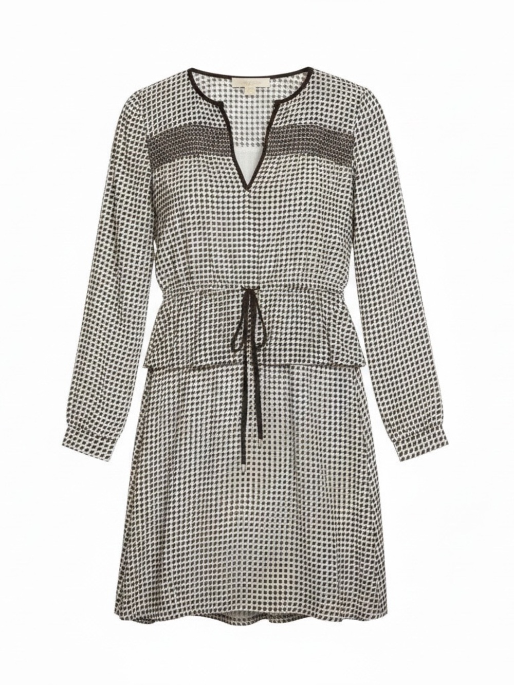 Michael Kors Charlton Smocked Dress ruching tie waist peplum granny core